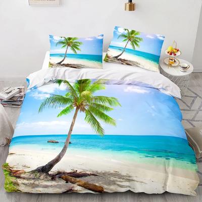 Juego de ropa de cama con funda nórdica 3D de coco con vista al mar impresa en 3D, edredón, ropa de cama, fundas de almohada de lino, decoración del hogar, individual, doble, twin, king, queen