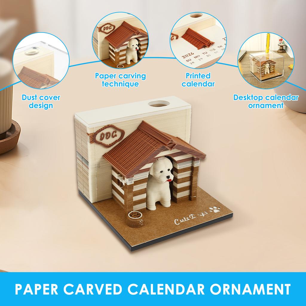 3D Tear Away Calendar Paper Carving Art Memo Pad Notepad Desk Calendar 2026 for Office Home Desktop Decoration Gift Christmas