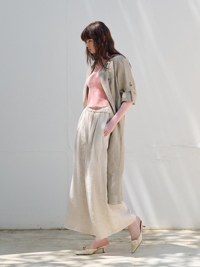 FREAKS BY KIMTAEHOON Hot Summer Linen Blending High-Waisted Trench Dress_Eucalyptus [Khaki Beige]