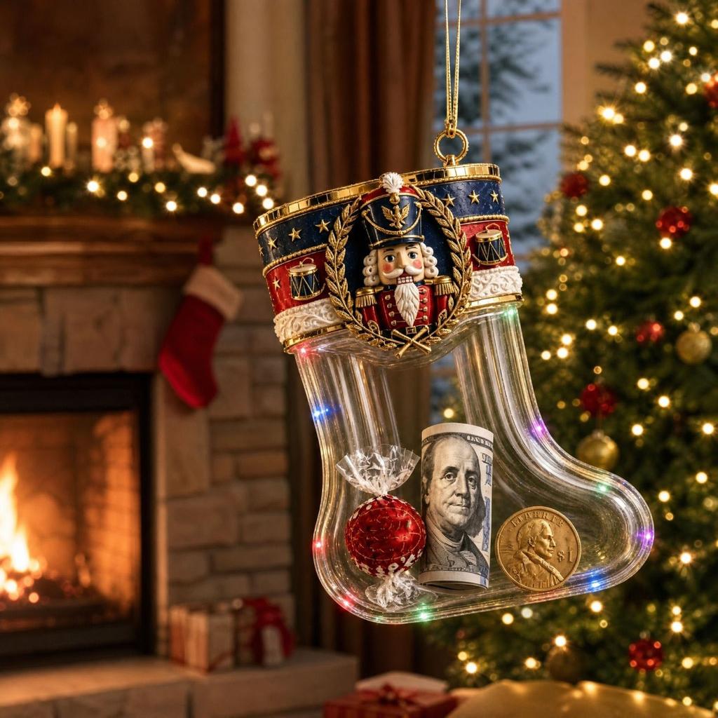 3D Transparent Fillable Christmas Stocking Ornament for Christmas Tree Hanging Decoration, Clear Candy Gift Holder