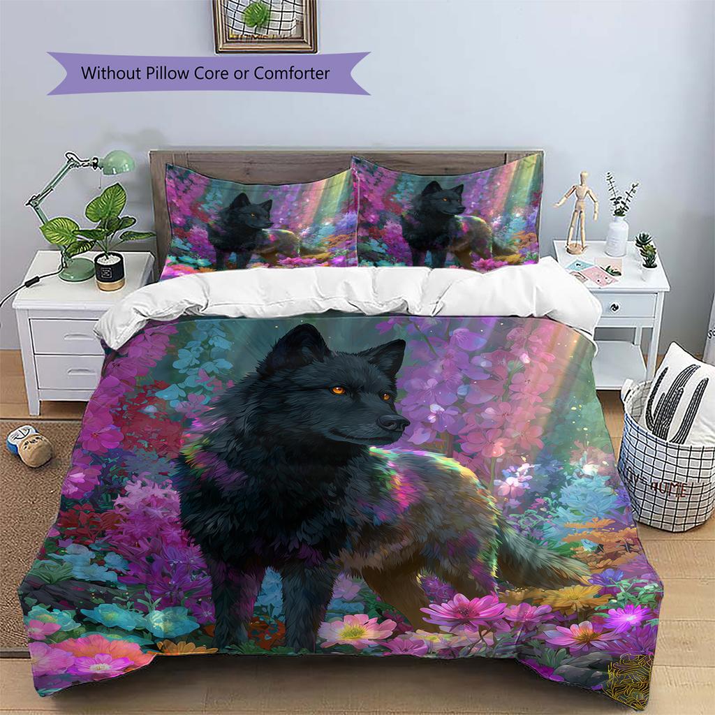 Floral wolf  Pattern Bedding Quilt Set Quilt Cover Pillowcase Home Decoration  Gift (1 * duvet cover + 2 * pillowcase, without core)