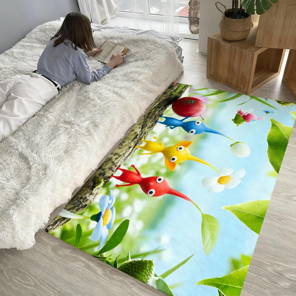 Cartoon P-PikminS Floor Mat Soft Thickened Absorbent Non-Slip Bedroom Living Room Door Mat Home Decor Flannel Rugs