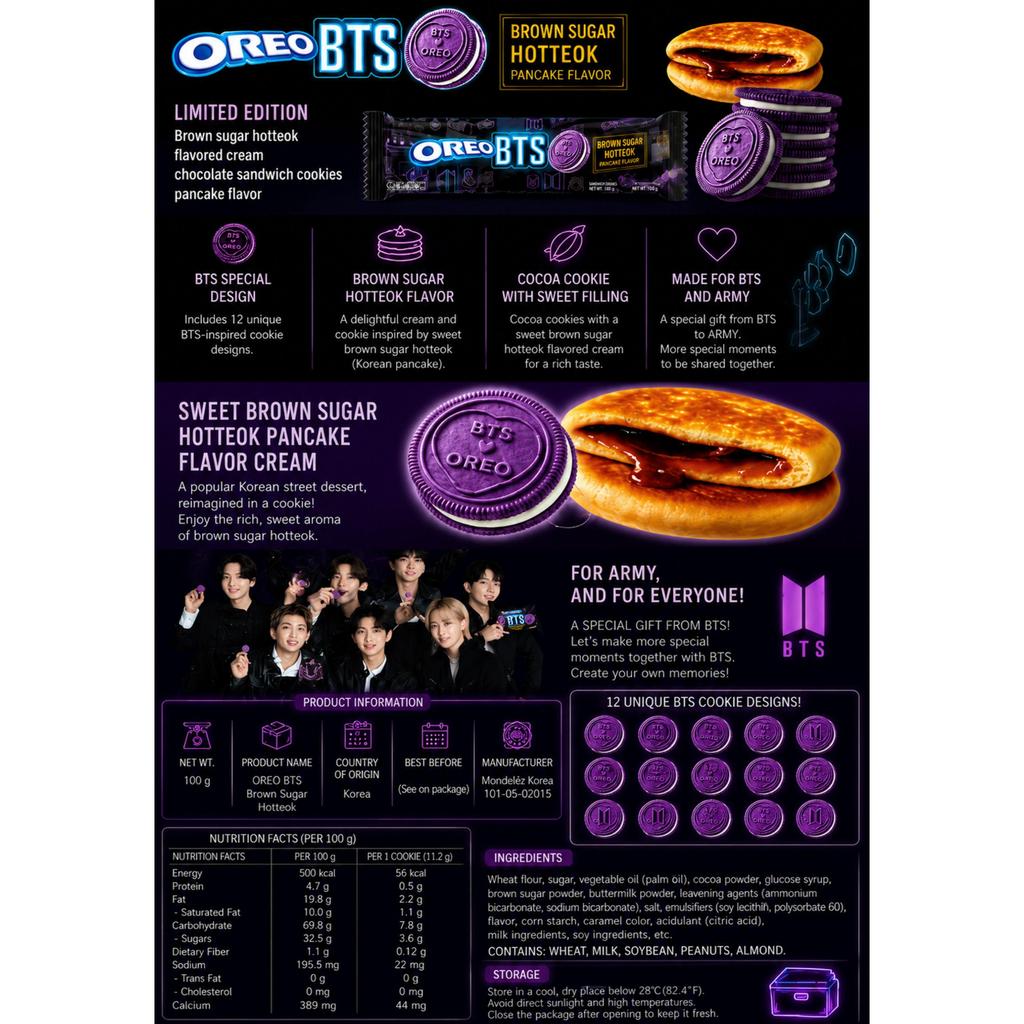 OREO BTS Brown Sugar Hotteok Flavor Sandwich Cookies 100g X 3 Packs
