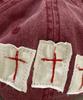 SK8ER ROCK Patchwork Pigmentwashing Ball Cap ((Red))
