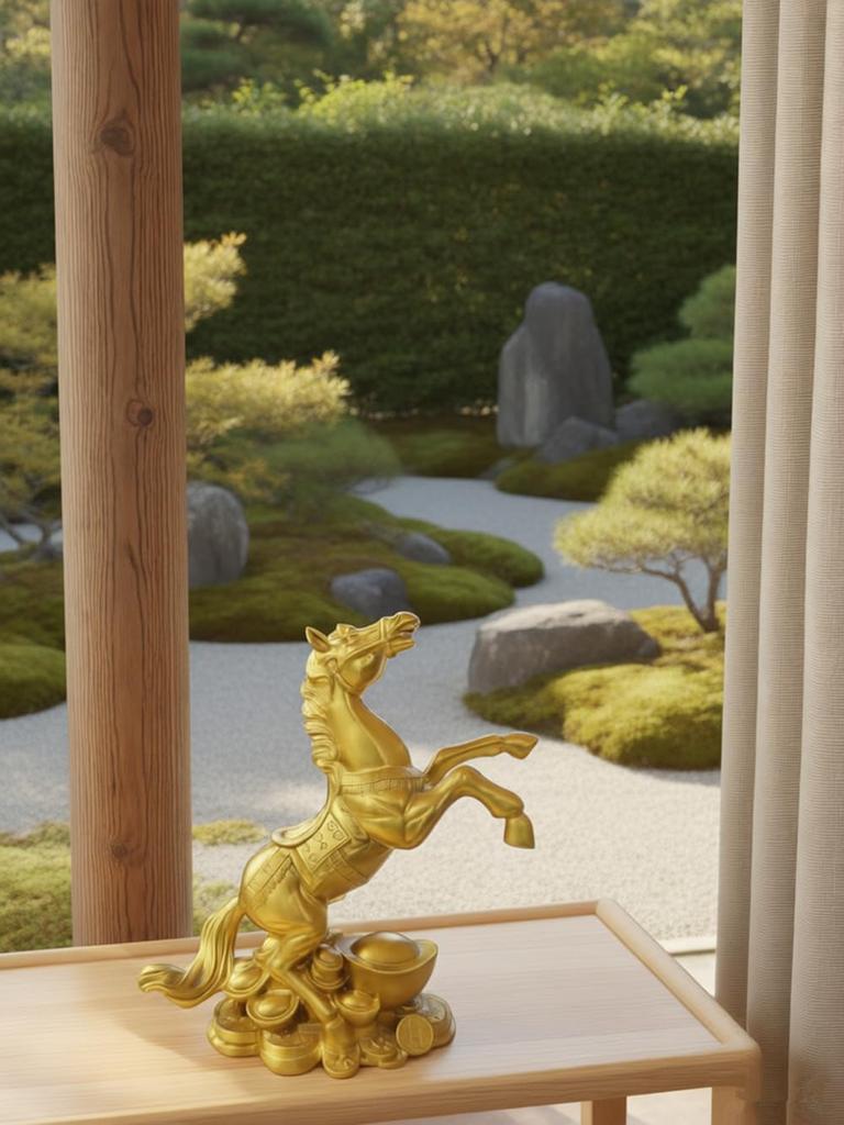 Horse Figurine, Lucky Golden Horse, Year of the Horse Figurine, Symbolizing Advancement, Growth, Development, Good Fortune, Luck, and Increased Wealth