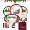 Plaid Print Christmas Disposable Tableware Set Serves 24 Disposable Paper Tableware  New Year
