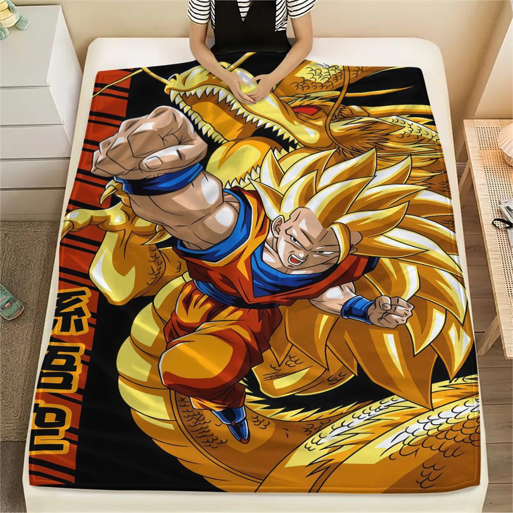 Son Goku Anime Printed Flannel Blanket, Ideal for Bed Sofa Chair, Picnic Travel Use, Warm Home Decor -HE28