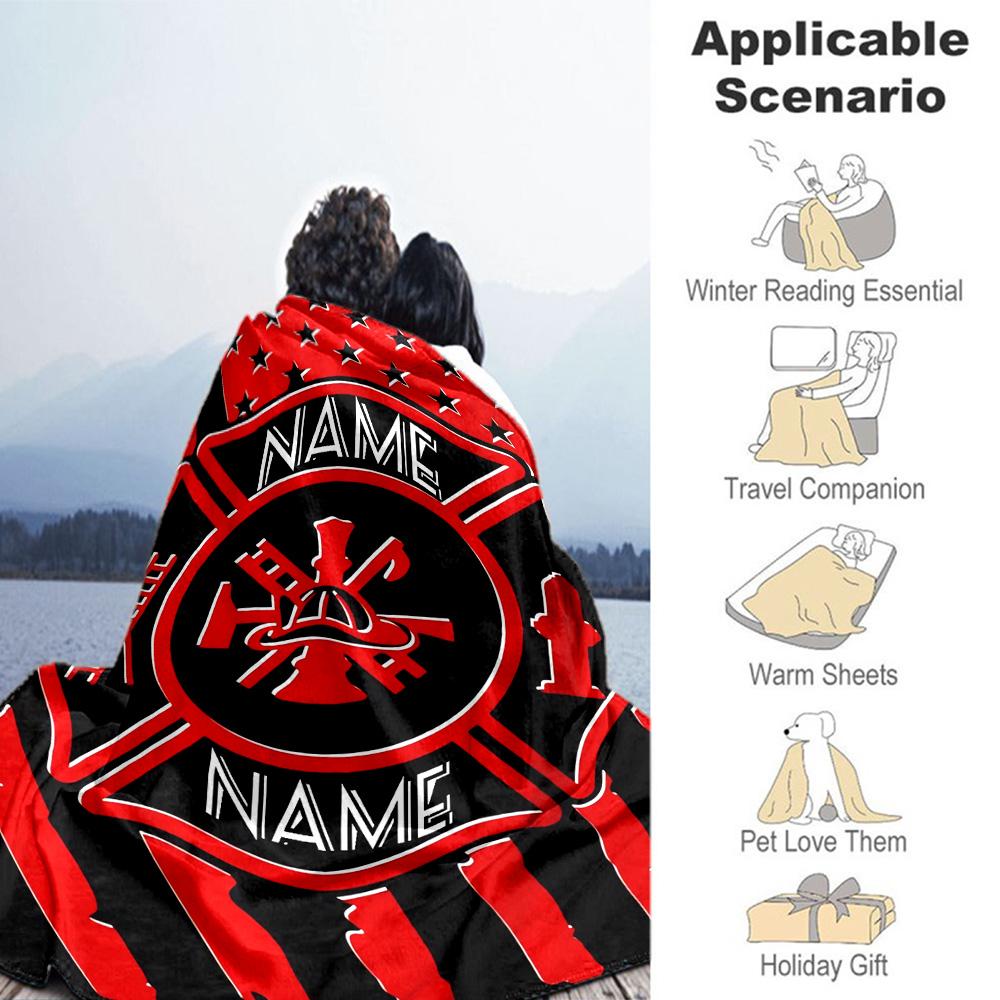Firefighter Personalized Name Blanket Throw Personalized Blanket Soft Warm Cozy Perfect for Couch Bed Chair Office Chair for All Occasions