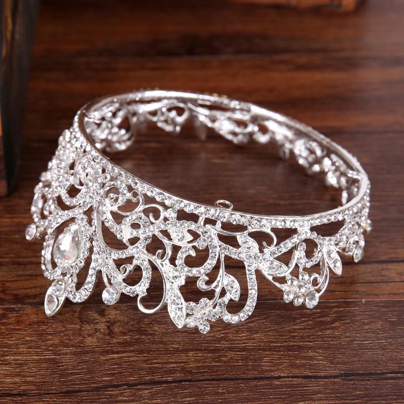 Trendy Bridal Wedding Crown Hair Accessories Silver Color Rhinestone Crystal Crown Princess Round Crown Bridal Wedding Crown