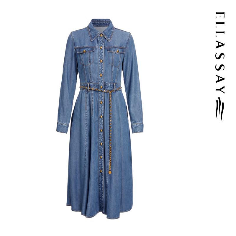 ELLASSAY Women's Lyocell Denim A-Line Midi Dress