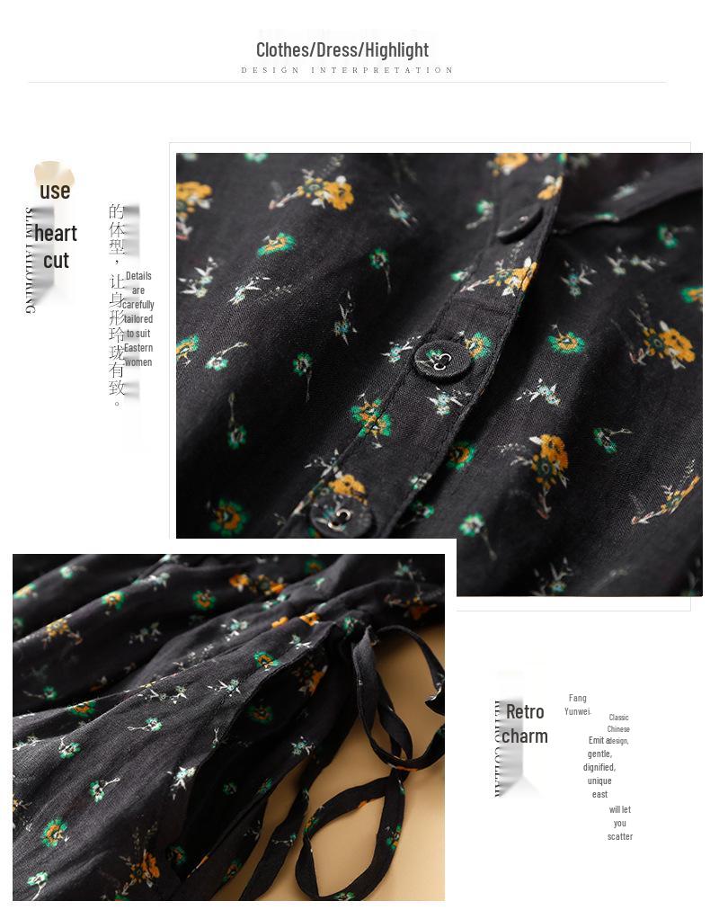 Abito da donna con scollo a V, cotone e lino, manica a cinque quarti, allacciatura, estivo 2024, retro, dimagrante in vita, lungo
