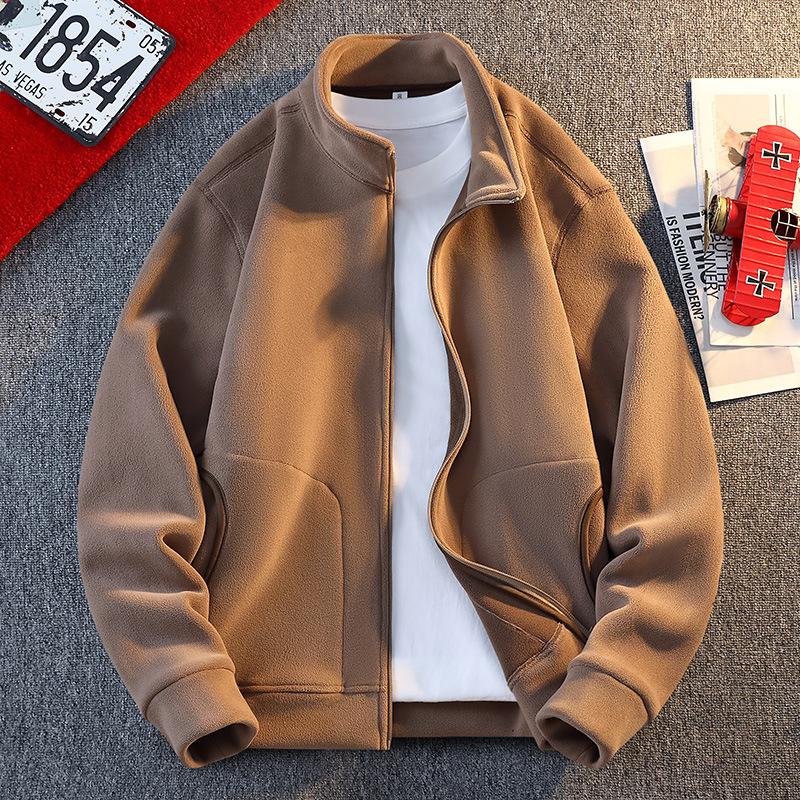 Doppelseitige Fleecejacke für Herren Stehkragen Herbstjacke Locker Lässiges Fleece-Oberteil Plus Fleece-Cardigan-Pullover