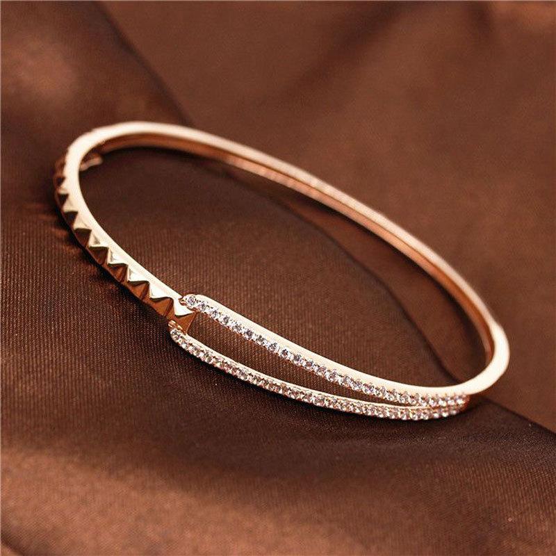 Фиолетово-золотой браслет Классическая мода Инкрустированный цирконом браслет Покрытый розовым золотом Цветная золотая бижутерия (adjustable to about 18cm)