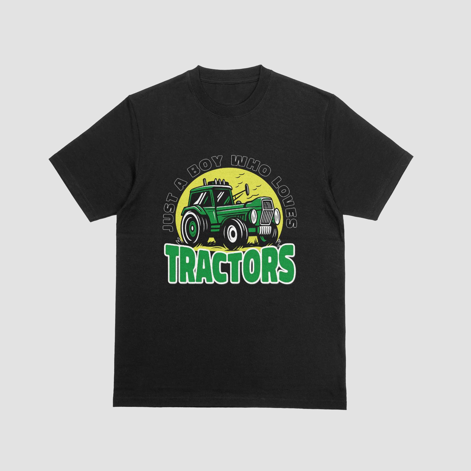 Just a Boy Who Loves Tractors T-Shirt | Cute Tractor Lover Kid Farm Tee L