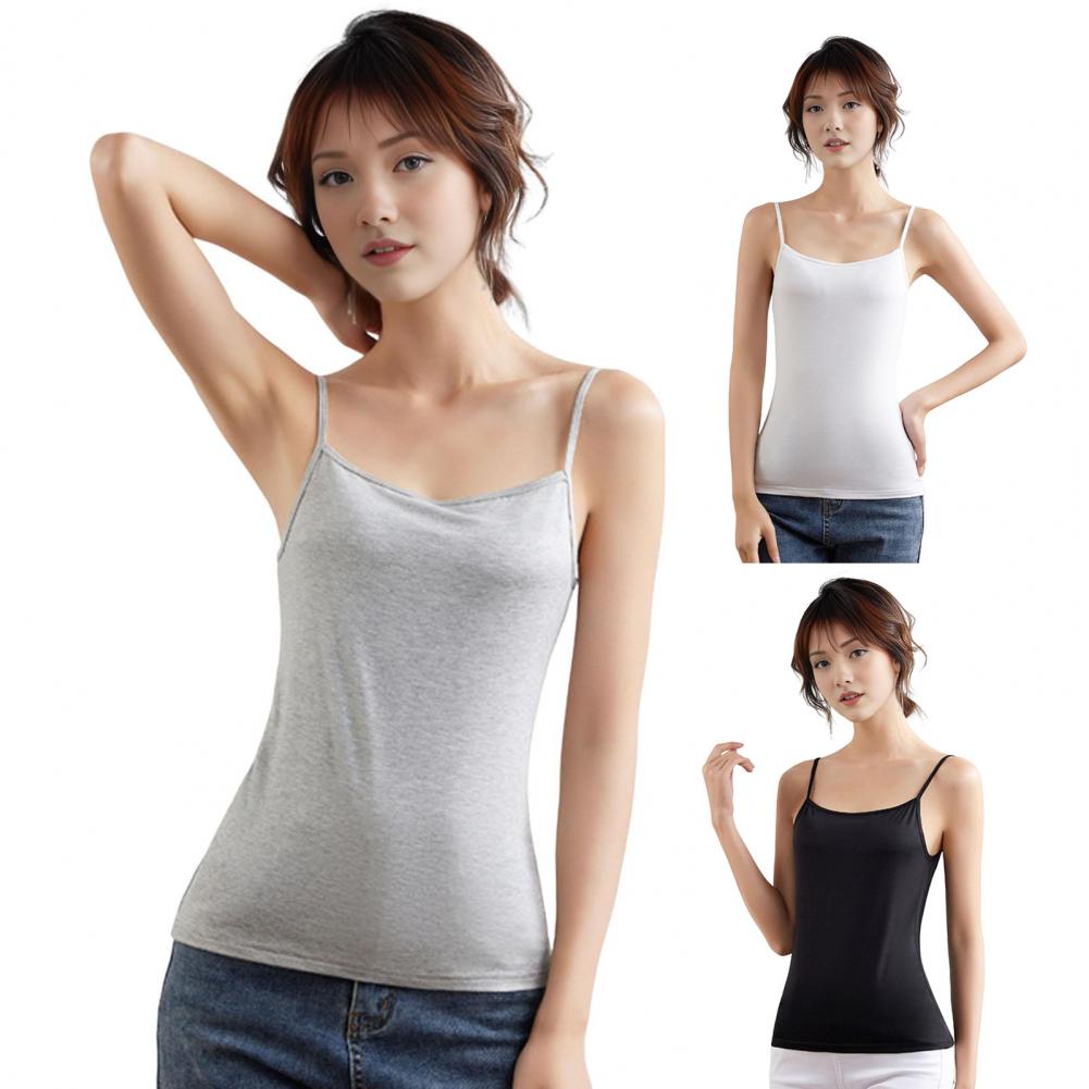 Women Sling Tops Round Neck Sleeveless Bottoming Tops Solid Color Slim Fit Breathable Summer Tank Tops