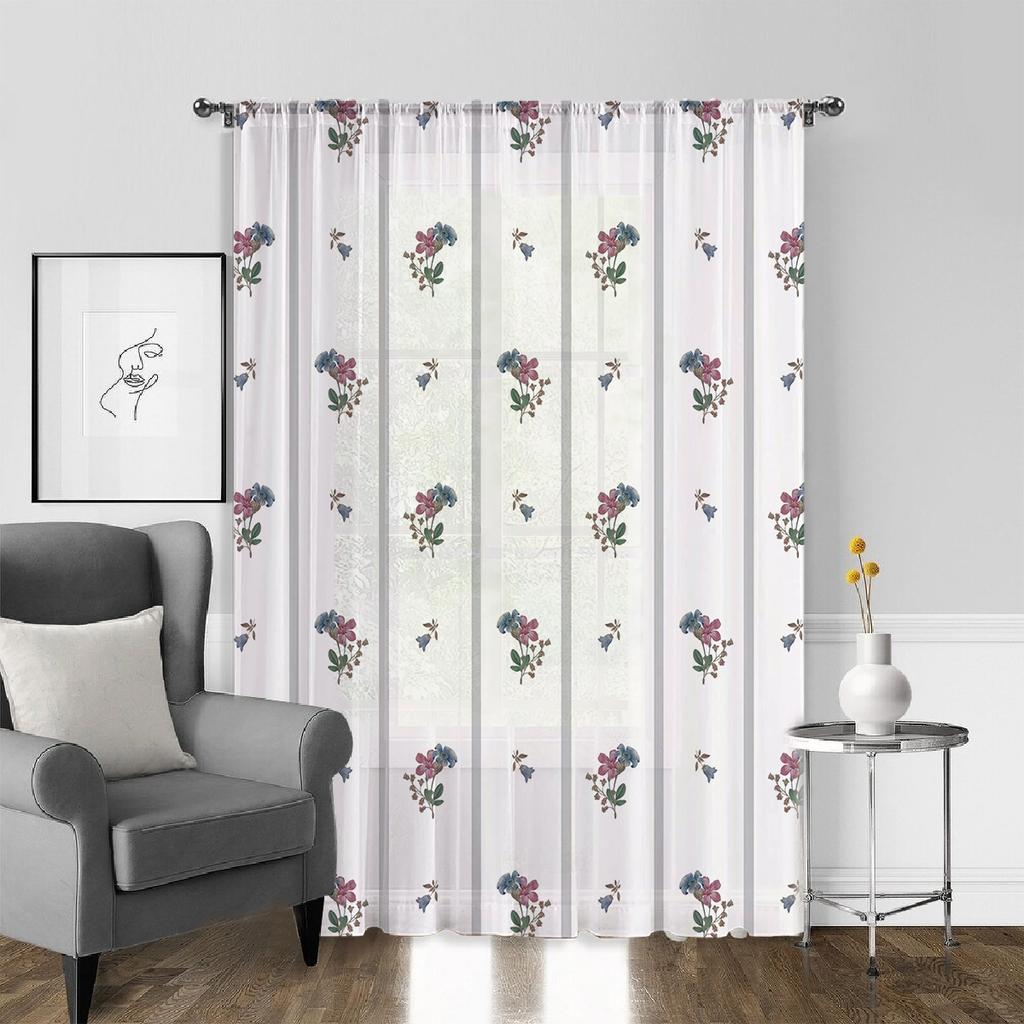 1pc Soft Flower Light Feather Window Screen   Light Color Floral Pattern Rod-penetrating Window Screen   Elegant Decorative Window