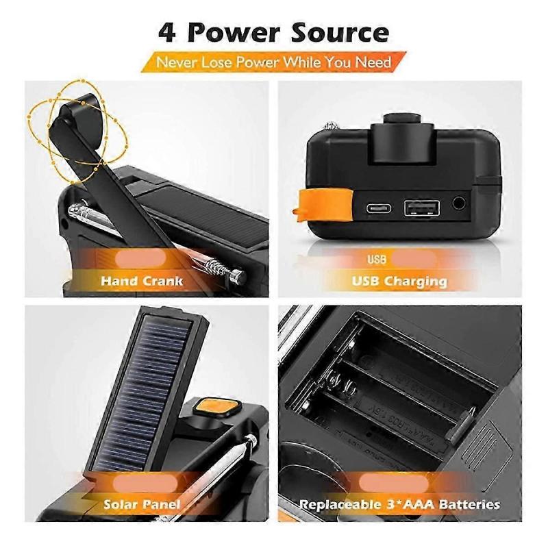 DAB373BT Crank Radio +FM BT Emergency Radio with 5000 MAh Battery Solar with Alarm Clock Blackout E