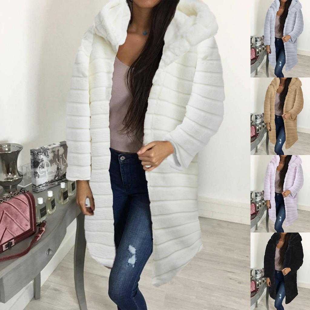 Women's Fashion Long Sleeve Plush Waistcoat Faux-Fur Hoodie Top Coat Outwear