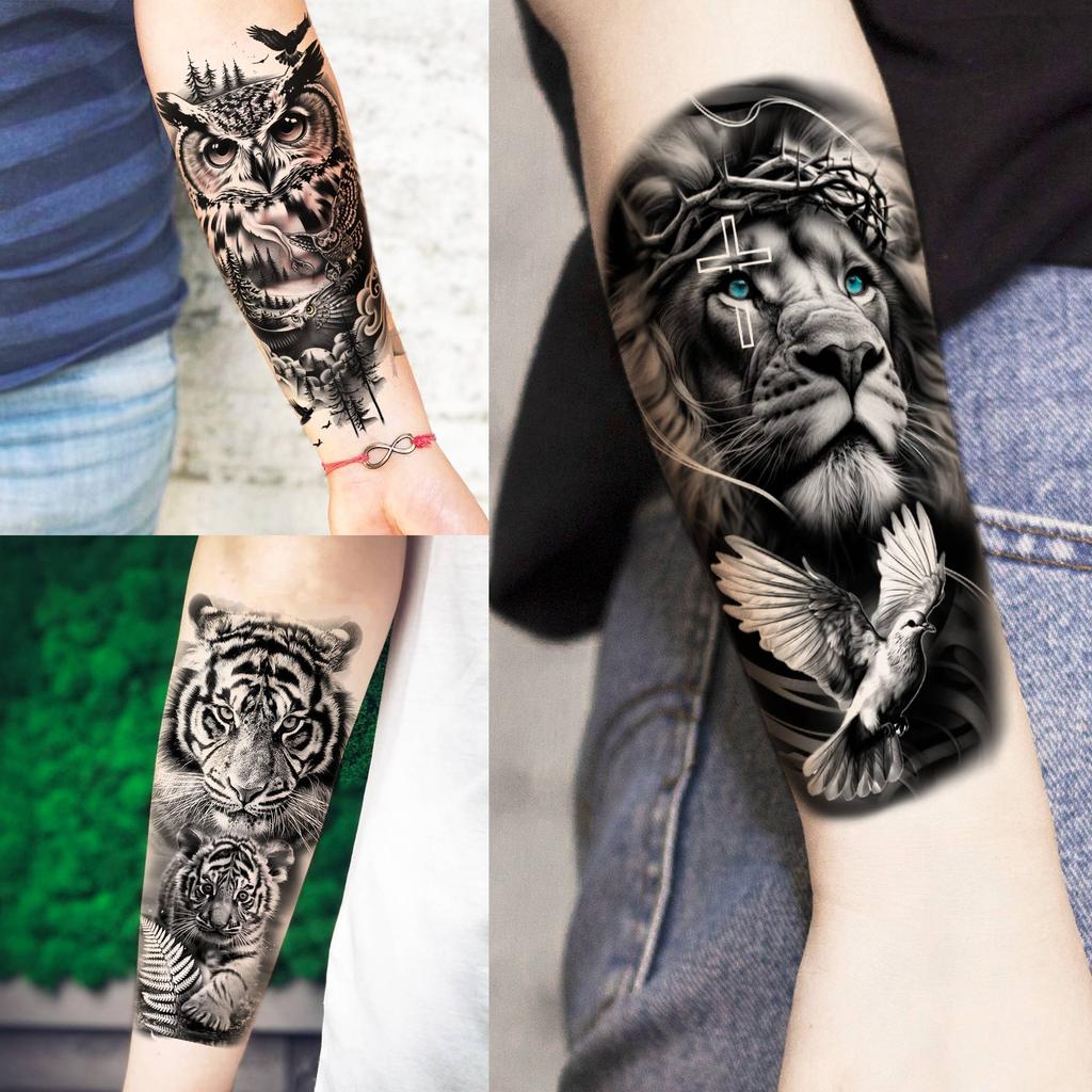 1 Sheet Realistic Lion Owl Tiger Temporary Tattoos Waterproof Long Lasting Fake Tattoo Sticker For Men Women Adults Temp Tatoos