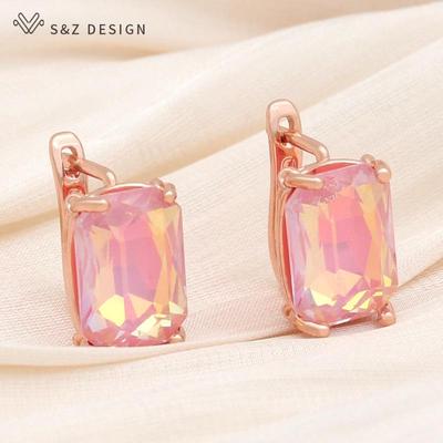 Mode Elegante Rechteck Kristall Tropfen Ohrringe Für Frauen Hochzeit Rose Gold Farbe Schmuck Eardrop Geschenk