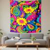 Bohemian Wall Tapestry Bright Colorful Paisley Sunflowers Pink Yellow Blue Navy Seamless Floral Decor for Bedroom Living Room