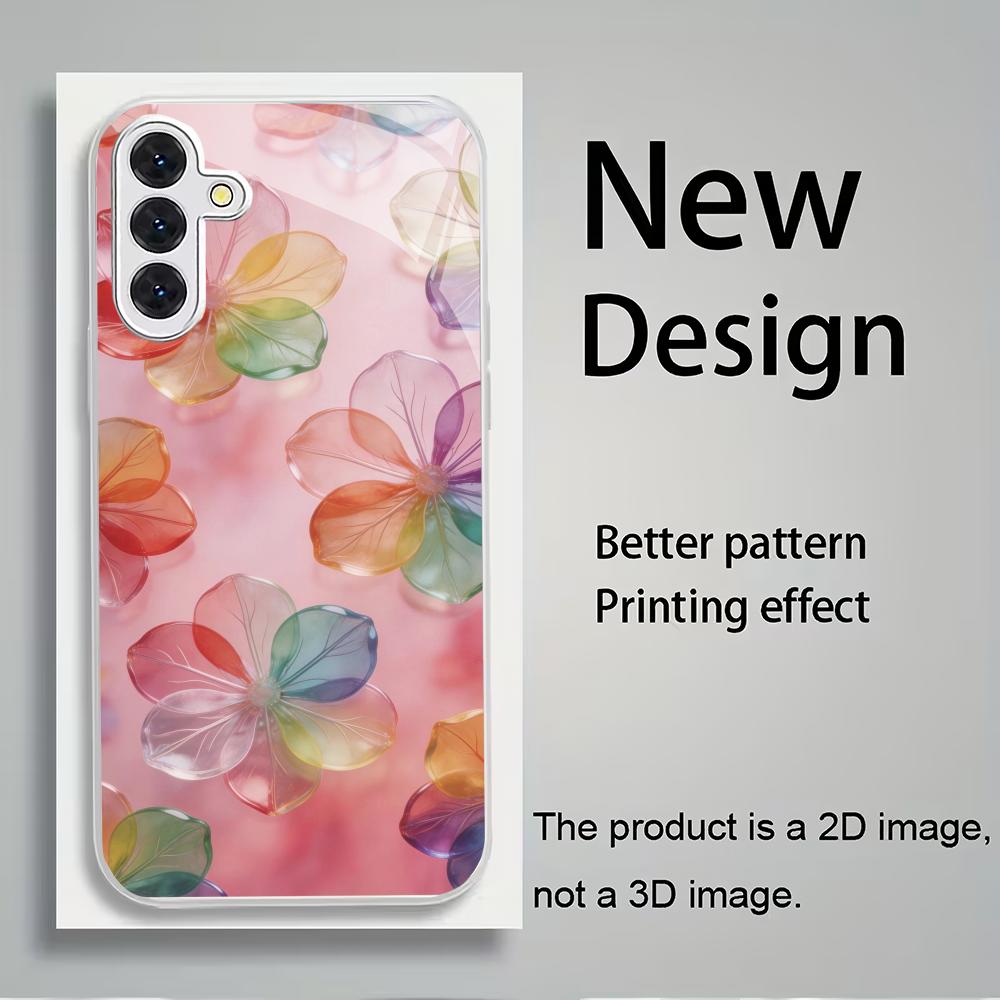 Pink floral patterned glass phone case suitable for Samsung Galaxy S26 S25 S24 S23 S22 S20 FE/Ultra/Plus anti drop back cover