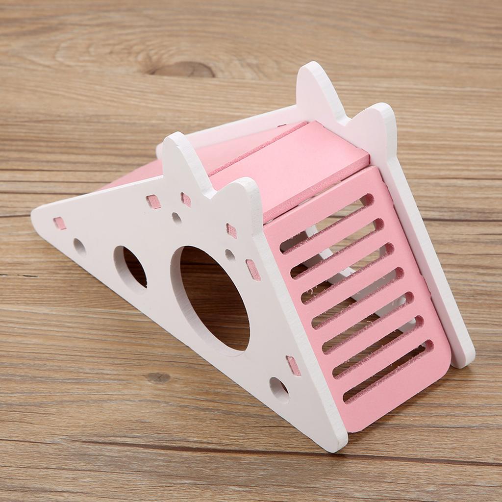 Wooden Hamster House Rest Nest Assembly Climbing Stairs Small Pet Exercise Playing Toy(Pink)
