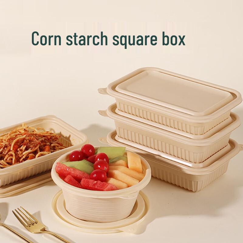 Eco-Friendly Corn Starch Disposable Square Lunch Boxes (50-Count)
