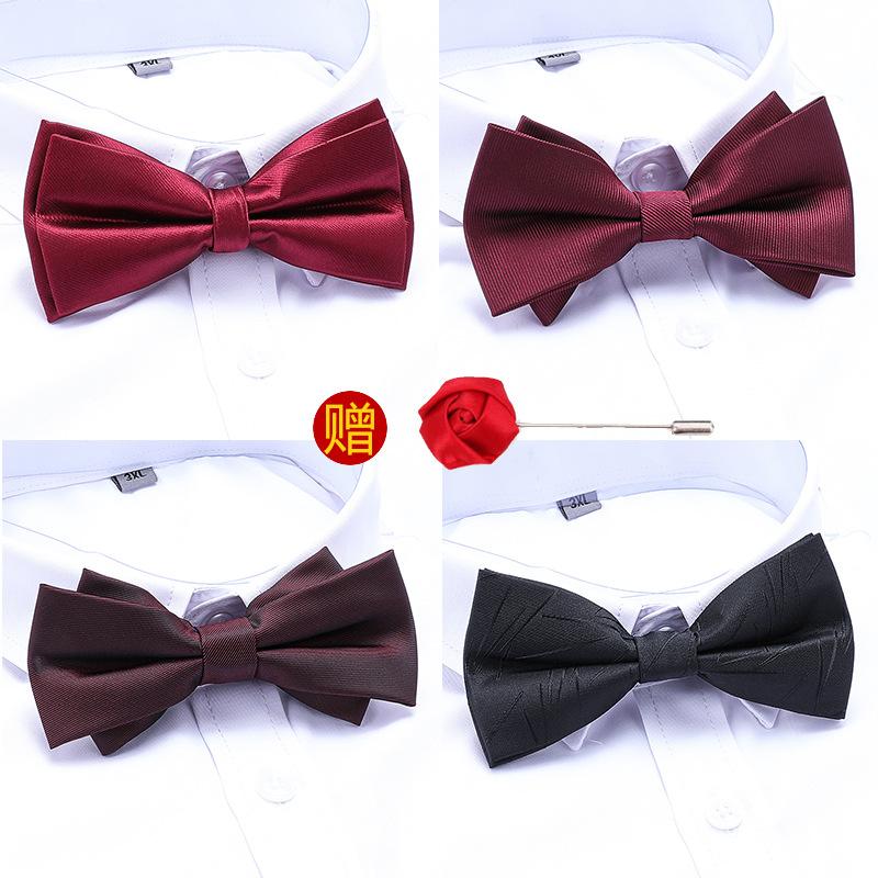 Men'S Double-Layer Synchronized Fabric Bow Tie Groom Best Man Banquet Wedding British And Korean Version Trendy Bow Women'S Free Brooch
