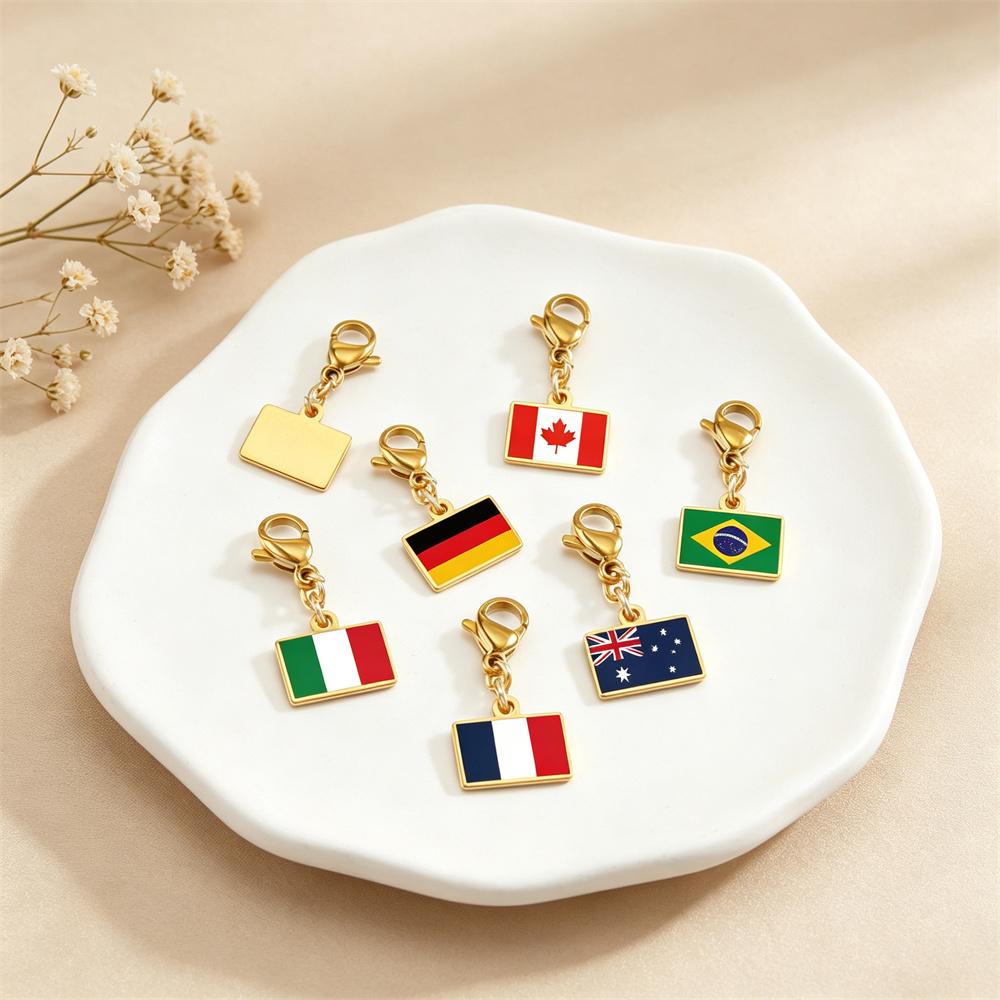 Customized photo flag picture square pendant stainless steel fashion DIY necklace bracelet bag chain records travel memories