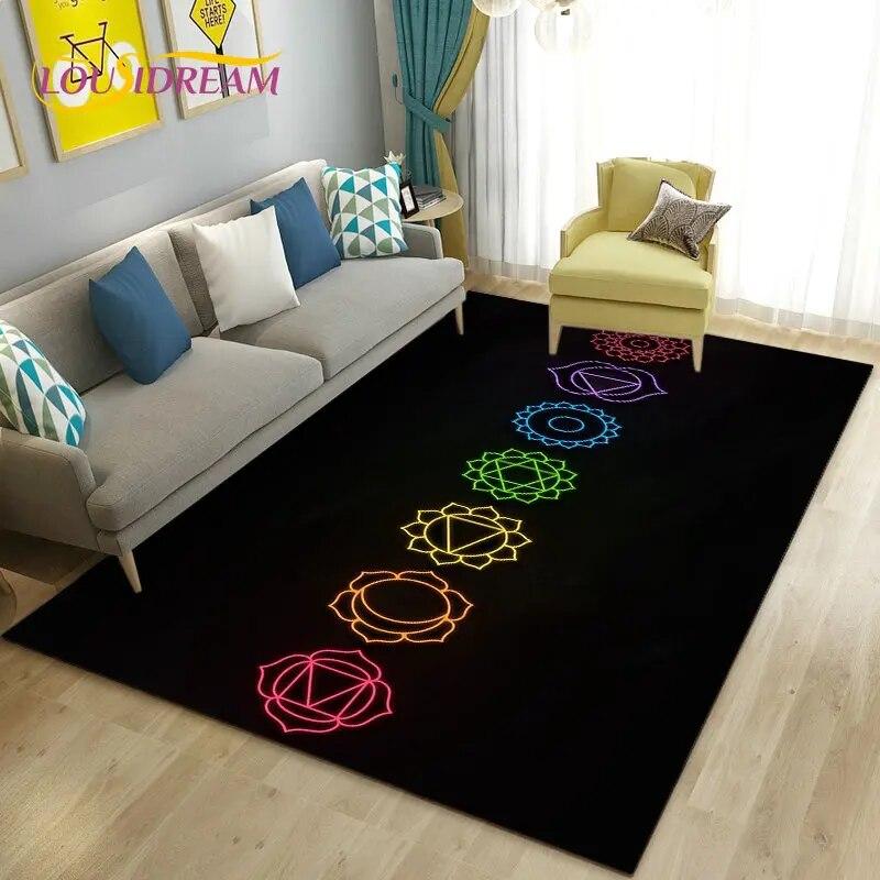 Rainbow 7 Chakra Mandala Bohemia Area Rug,Carpet Rug for Living Room Bedroom Sofa Doormat Decoration,Yoga Non-slip Floor Mat