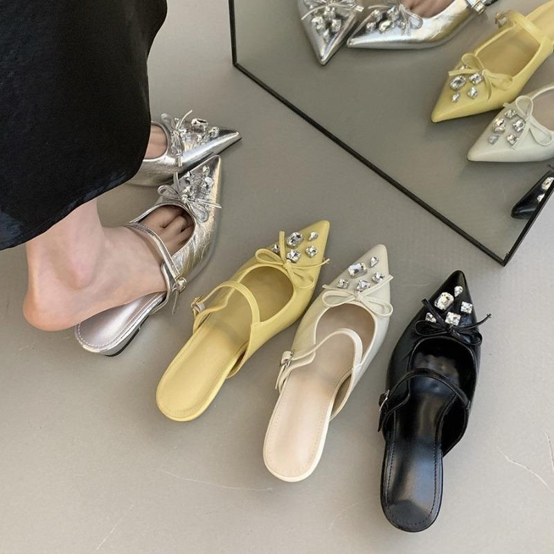 Thick-soled silver temperament bag head half slippers women's shoes wear spring and summer rhinestone Mary Jane sandals