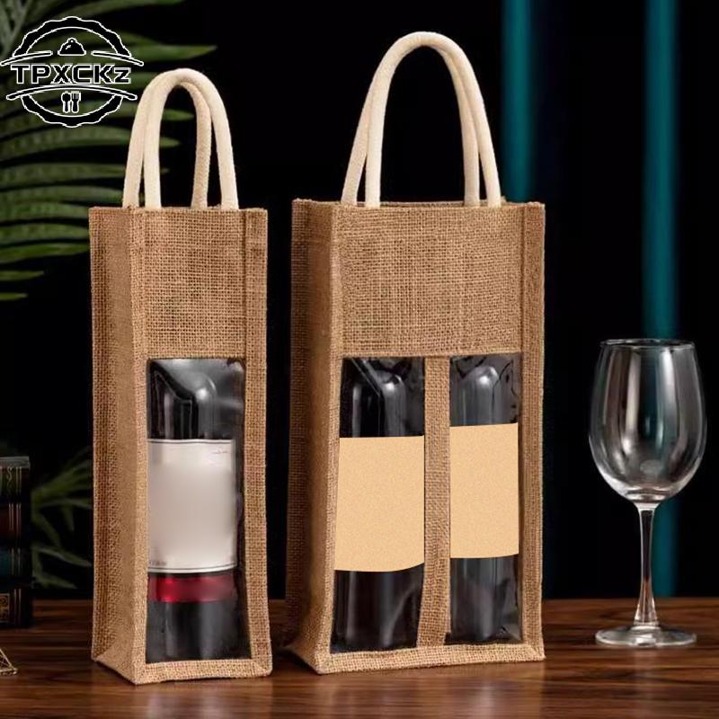 Red Wine Handbag Wine Gift Box With Window And Handle Single/ Double Bottle Champagne Package Bags Wedding Favors For Guests