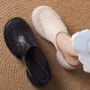 Baotou thick-bottomed sandals soft leather hollowed-out semi-tows new summer woven mesh high-heeled slippers women