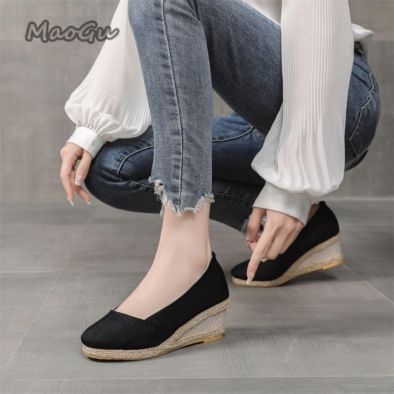 2026 Spring Summer Wedges Comfortable Women's Casual Shoes Breathable Linen Espadrille Pumps Slip-on Daily Wear Shoes Size 34-42