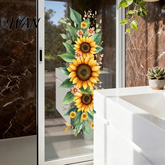 Sunlight Friendly Window Decal Spring Summer Flowers Clings Double Sided Tulip/Rose/Wildflowers Damage-free Sticker In Vase Decals Anti-Collision