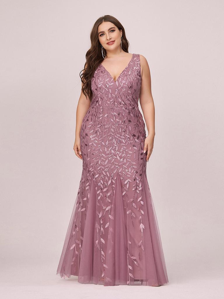 Klasyczne suknie wieczorowe typu fishtail Ever-Pretty Plus Size z dekoltem w szpic i cekinami dla kobiet