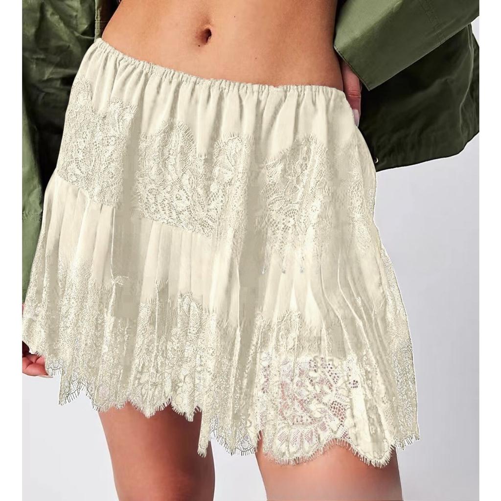 Women's High Waist Lace Mini Skirt Casual Irregular Hem Ballet Style Short Skirt