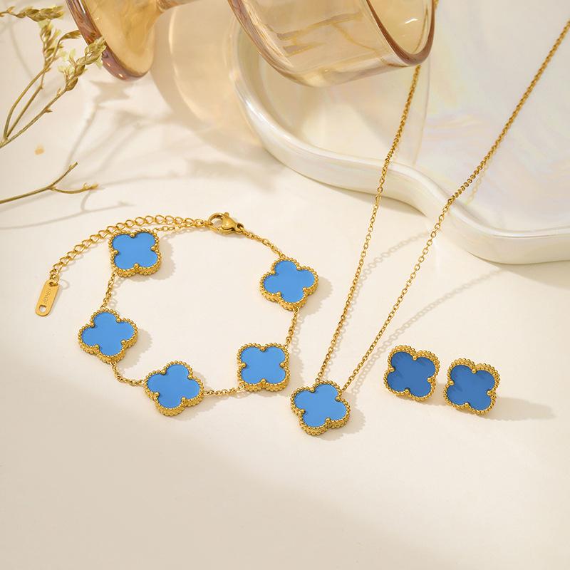 Light Luxury Flower Iris Imitation Red Sapphire Necklace Versatile Fashion Temperament Set for Women