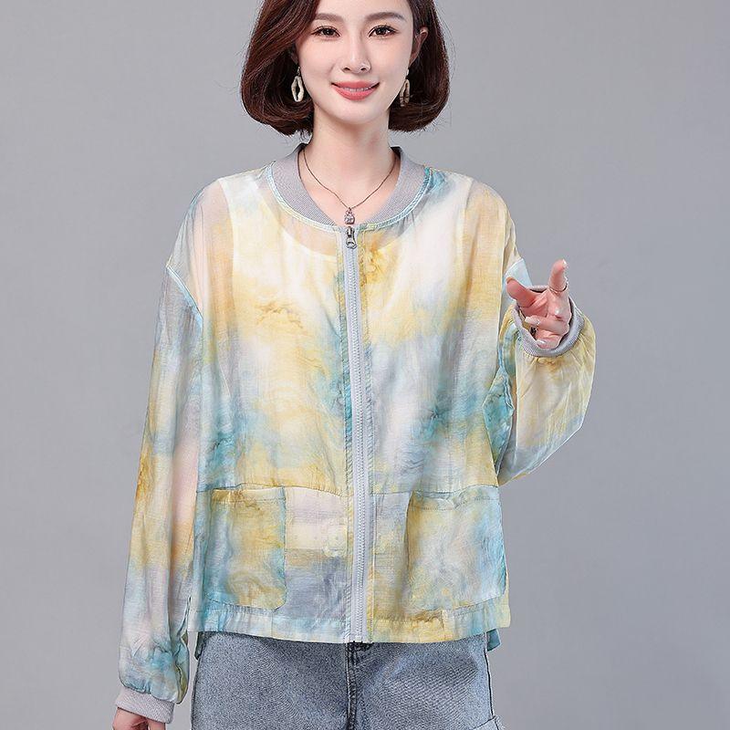 Women's Short Summer Lightweight Printed Sunscreen Shirt Fashionable Age Reducing Loose Baseball Sunscreen Clothing
