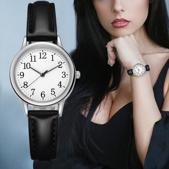 Orologio da polso analogico da donna al quarzo minimalista con cinturino in ecopelle, numeri arabi grandi, per lavoro quotidiano, scuola, appuntamenti