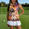 Women's Sleeveless Golf Shirt with Zipper Collar Halloween Print Sports Vest for Casual Wear