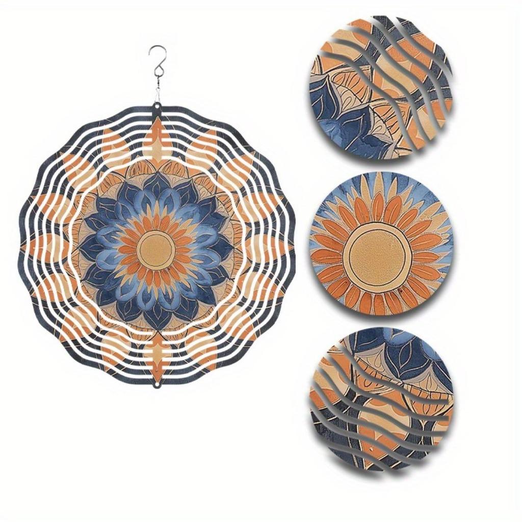10 Inch Metal Mandala Wind Chime Outdoor Decor with 360 Rotating Hook Durable Garden Balcony Hanging Ornament for Spring Summer Fall