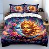 Sun and Moon with Floral Design Bedding Duvet Cover Set  (1*Duvet Cover 2*Pillowcases, Without Duvet Insert)