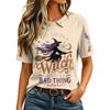 Women's Casual Stylish Halloween Print V-Neck T-Shirt for Fall Holiday Party Outfit