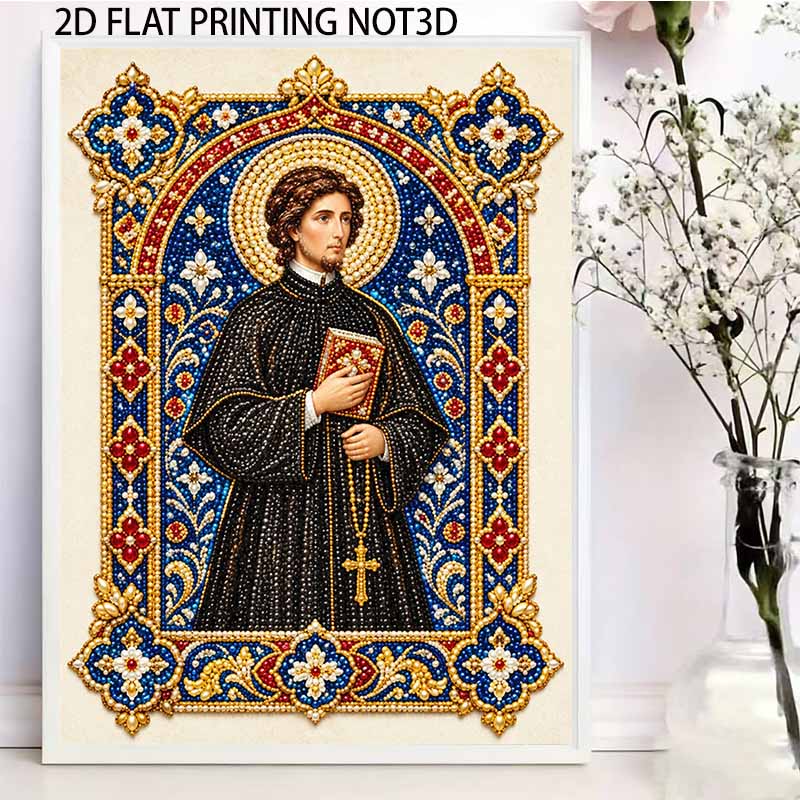5D Framed Pearl Painting Kit Saint Religious Christian Icon Pattern Sparkling Bead Art Canvas Ready to Display Romantic Home Decor Gift