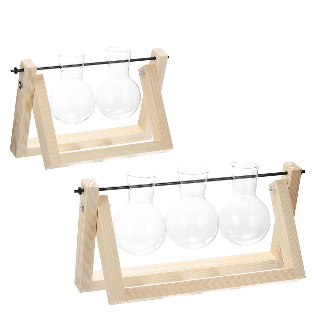 Hydroponic Glass Vase Propagation Vases Plant Vases with Wooden Stand Planter Flower Pots Terrarium Tabletop Home Decoration