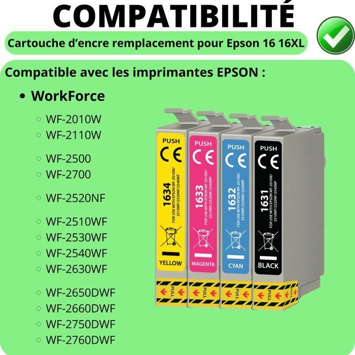 Cartouche d'encre - Epson - 16XL - Pack de 4 - Compatible WorkForce - Noir, Cyan, Magenta, Jaune