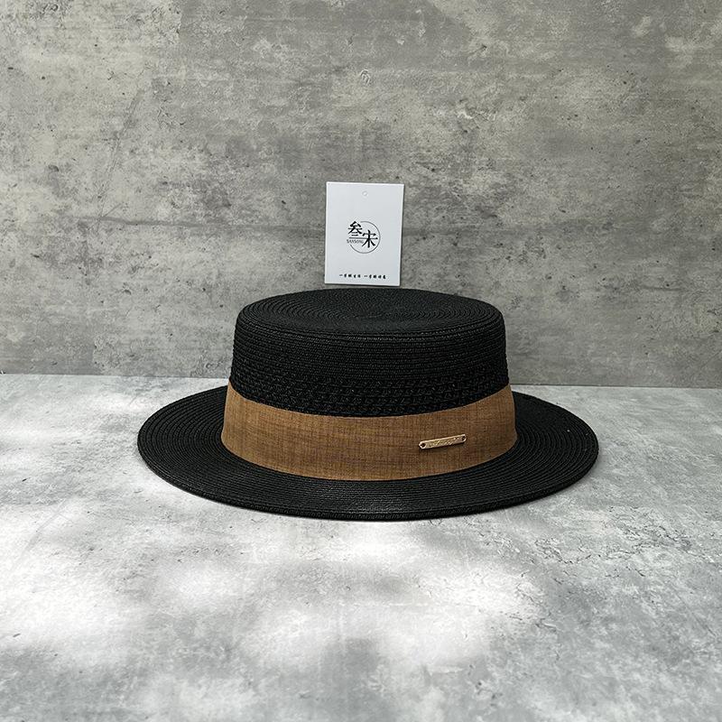 25 Straw Hollow Flat Top Straw Hat Men'S And Women'S Summer Seaside Vacation Beach Sun Hat Elegant Temperament Top Hat