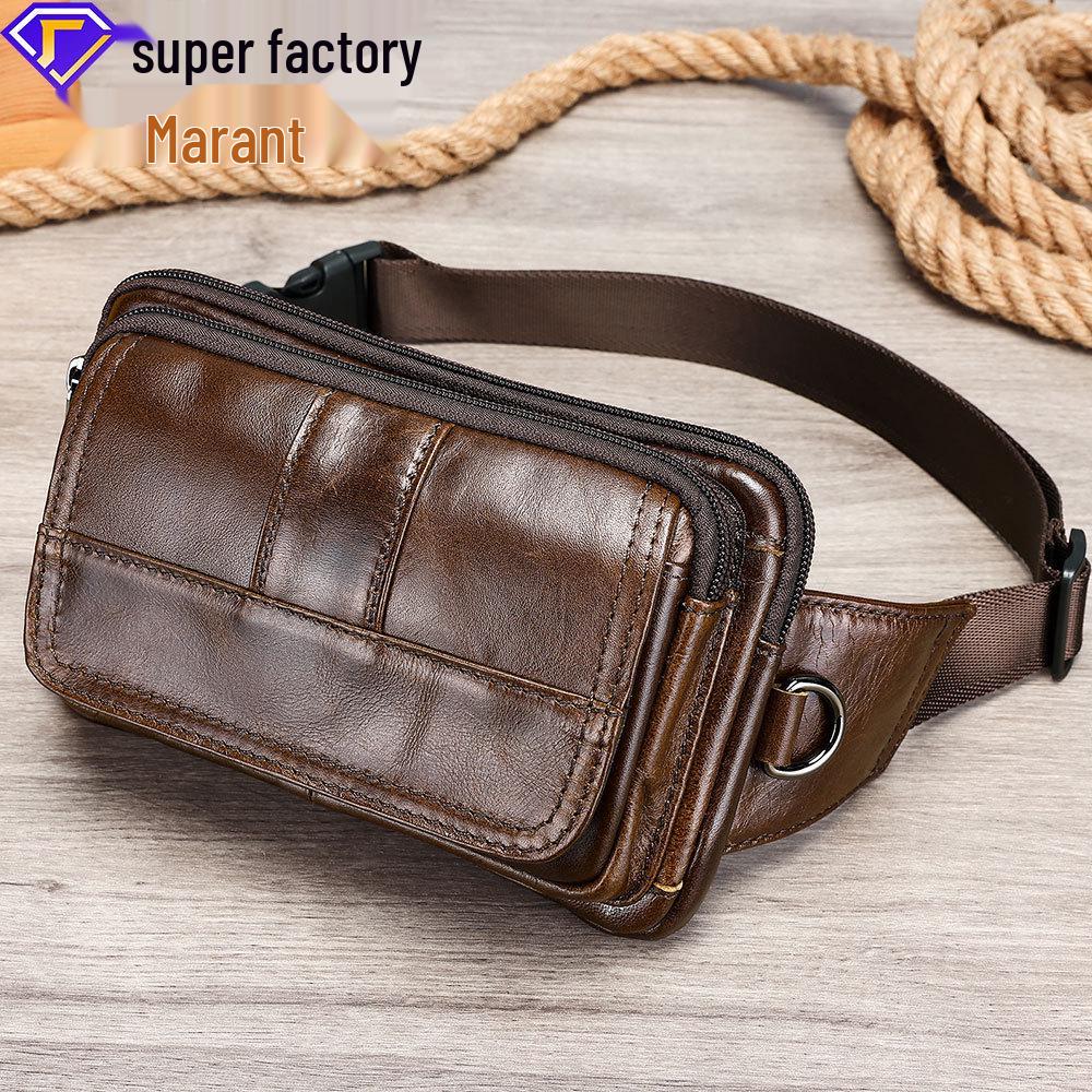 Men's Retro Genuine Leather Crossbody Chest Bag, Top Layer Cowhide Waist Bag